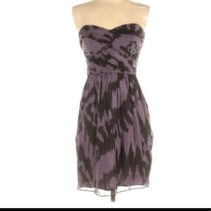 Shoshanna Purple Black Silk Strapless Bodice Wiring Ruched Mini Dress